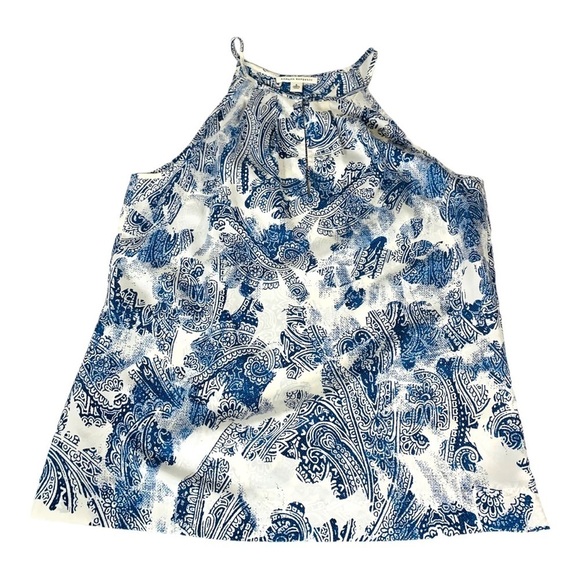 Banana Republic Halter Top Sz.S 100%Silk White Blue Floral Paisley Summer - Picture 7 of 10